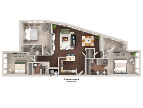 Floor plan for 3 beds, 2 baths, 1564 sqft